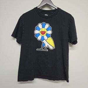 OVO Murakami Flower Owl T-Shirt Mens L (fits S) Black Cotton Graphic Streetwear